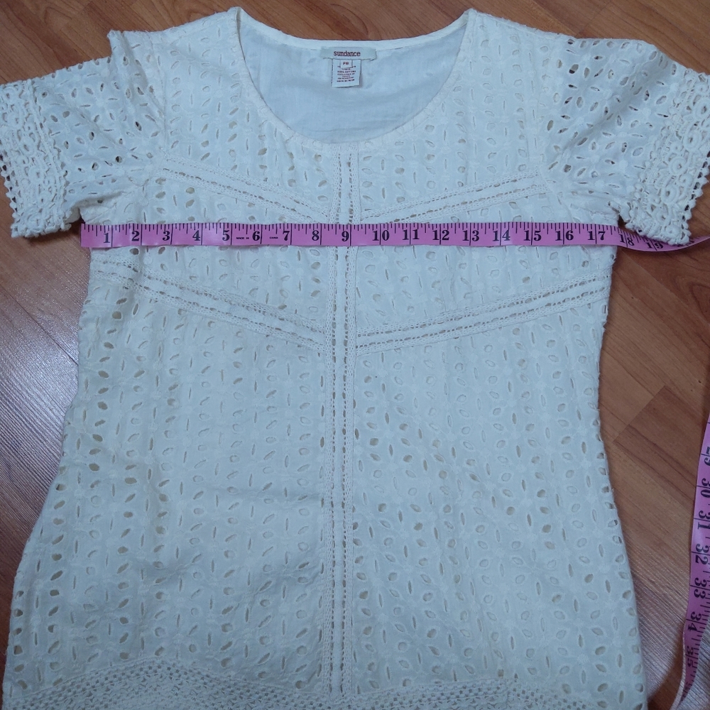 Sundance River Eyelet Dress Lined Petite Size 6 P6 Cream Color Above The Knee - Picture 11 of 11